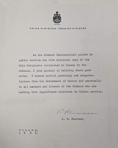 5 Million Copies Letter from Prime Minister Lester B Pearson